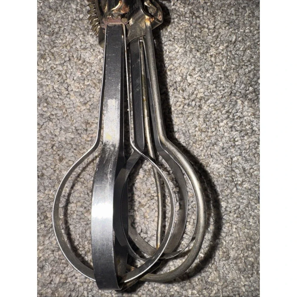 Vtg LADD Hand Crank Egg Beater Mixer Green Wood Handle Farmhouse Antique NY USA